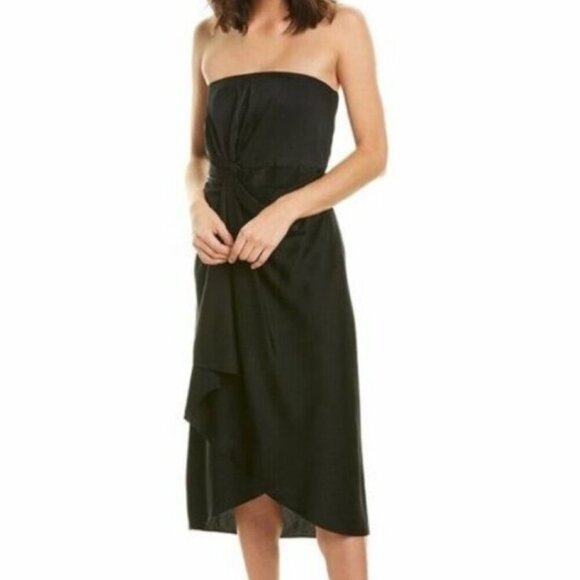 A.L.C. Roya Twist Front Ruching Strapless Midi Dress in Black - Picture 2 of 8